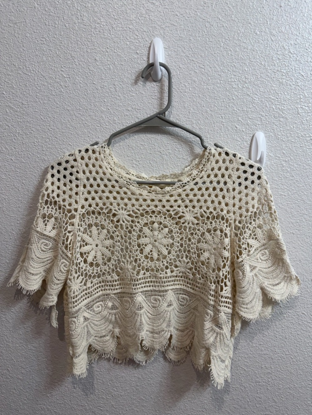 Rebellion Cream Crochet Floral Crop Top